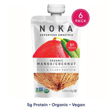 Load image into Gallery viewer, NOKA Superfood Pouches (Mango Coconut) 6 Pack | 100% Organic Fruit And Veggie Smoothie Squeeze Packs | Non GMO, Gluten Free, Vegan, 5g Plant Protein | 4.2oz Each